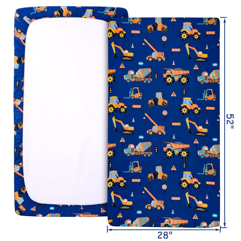 UOMNY Crib Sheet 52x28 Baby Sheet for Boys Breathable Fitted Crib Sheet for Standard Crib and Toddler Mattress Toddler Sheet Engineering Vehicle Blue - Image 3